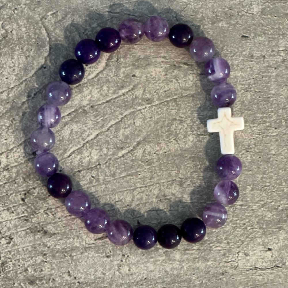 Amethyst & Howlite Cross Bracelet